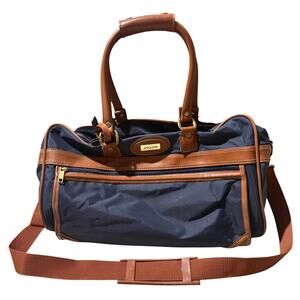 Jaguar Navy Blue Leather Weekender Travel Vacation Shoulder Bag Strap Overnight